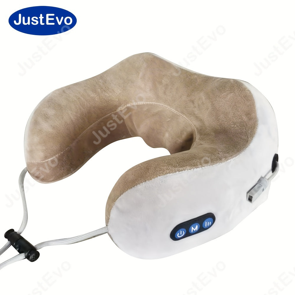 JustEvo U-Shaped Electric Neck Massager - USB rechargeable with memory foam for relaxation at home, office, or while traveling