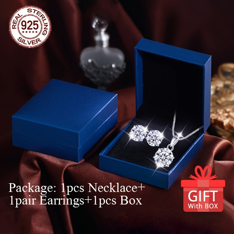 Stylish Jewelry Set for Women, made with 925 Sterling Silver, 4.94g/0.174oz, Featuring Sparkling White Ice Round Synthetic Cubic Zirconia, Hypoallergenic. Ideal for Gifting on Christmas, New Year, Birthdays, Valentine's Day, Mother's Day. Comes in a Gift