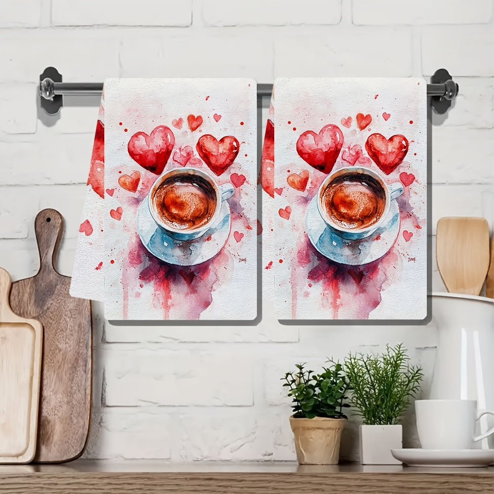 Pair of 2 Super Soft Kitchen Towels, Ideal for Valentine's Day or Anti-Valentine's Day, Created for Coffee Lovers. These Absorbent Dish Towels are Perfect for Holiday Decorating, Can be Easily Washed in the Machine, and Measure 40.64x60.96 cm.