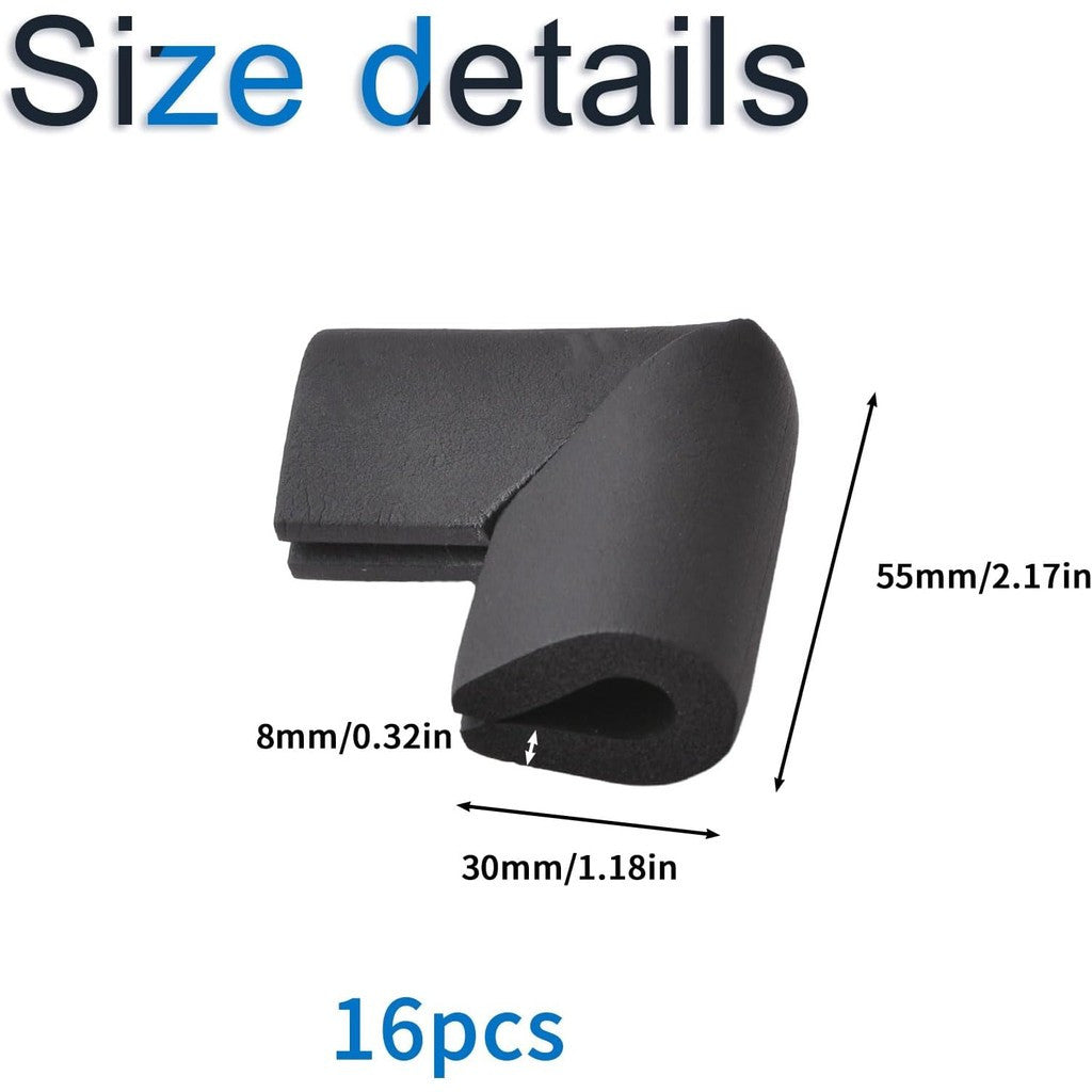 Protect your little ones with our pack of 16 soft silicone corner protectors. These U-shaped cushion guards are designed with easy-apply adhesive for quick installation. Available in black, they are perfect for glass and furniture. Non-toxic and