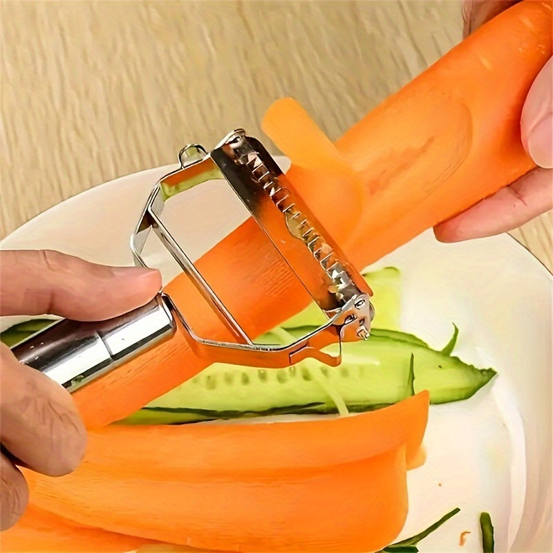 Abay 2-in-1 Stainless Steel Fruit Peeler & Grater - Safe for Food, Creates Thin Strips & Julienne Cuts, Great for Vegetables & Cheese, Must-Have for Your Kitchen