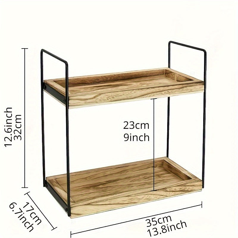 1pc 2/3-Tier Solid Wood and Metal Display Rack - Versatile Organizer for Various Spaces - Elegant Countertop Shelf with Multi-Use Tiers for Decor and Function, Bathroom and Kitchen Storage.