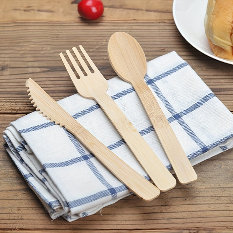 Premium Bamboo Cutlery Set - Available in 24 or 36 pieces, Includes Disposable Knives, Forks, and Spoons Perfect for Parties, Picnics, and Outdoor Events