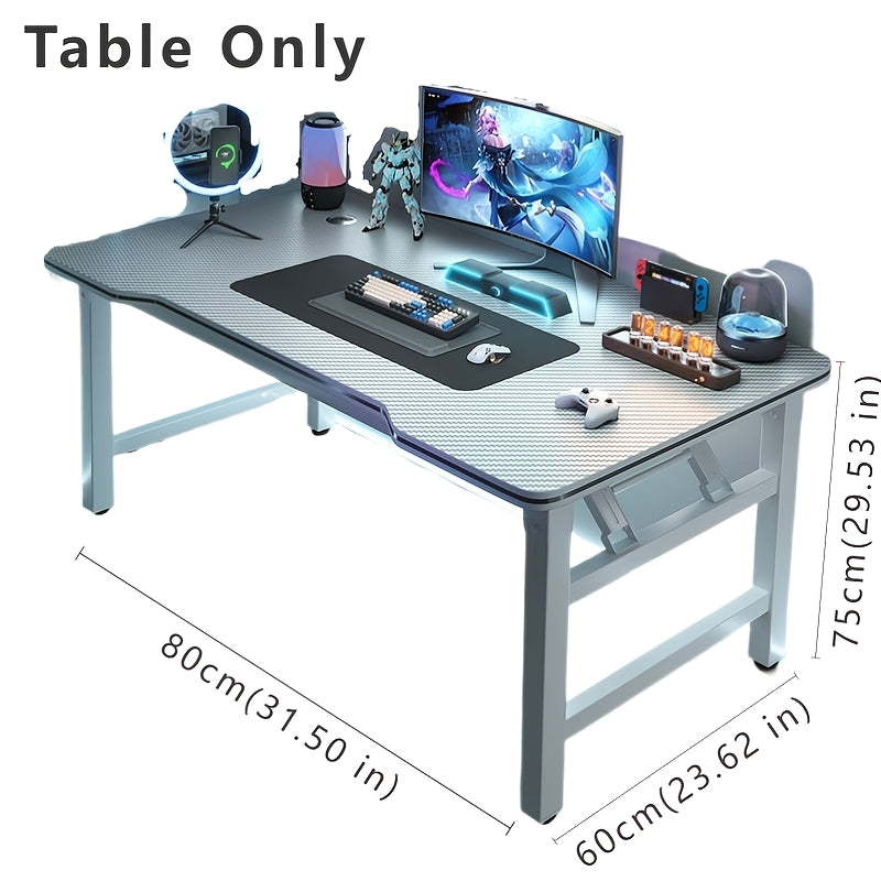 Modern foldable metal desk with fiber texture design, easy assembly, sturdy structure, ideal for home and office use, space-saving computer workstation.