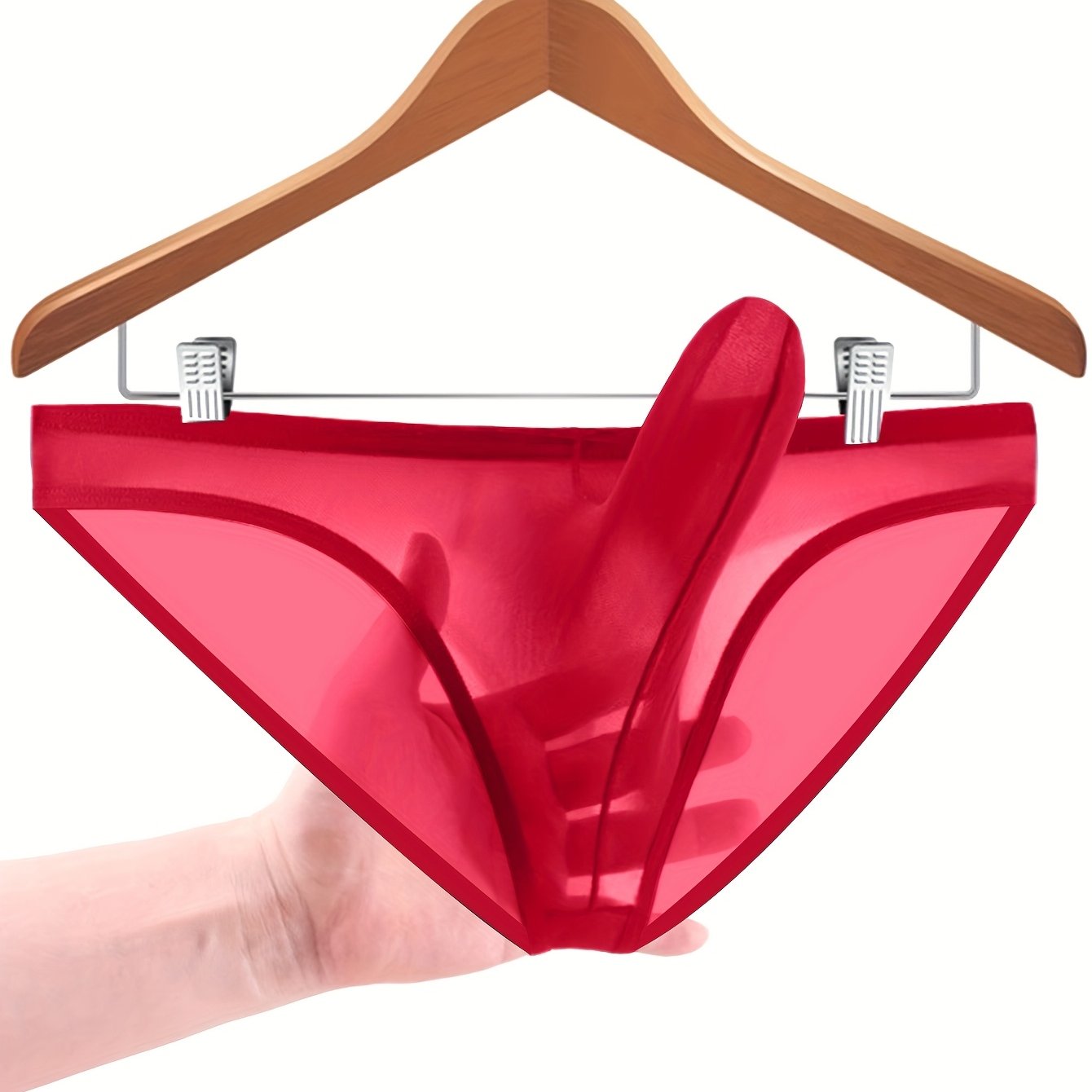 Men's Sexy Solid Color Thongs - Nylon-Elastane Blend, Semi-Sheer with Wooden Hanger Display, Hand Washable