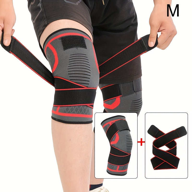 XuanGui Adjustable Nylon Knee Support Brace with Strap - Black & Red Design; Stabilizes knee joints for various activities, secure fit.