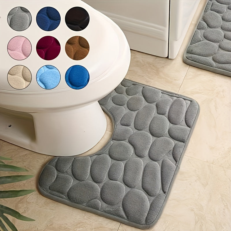 U-shaped foam bath rug with fast absorbency, non-slip design, and washable features. Perfect for bathroom decor.