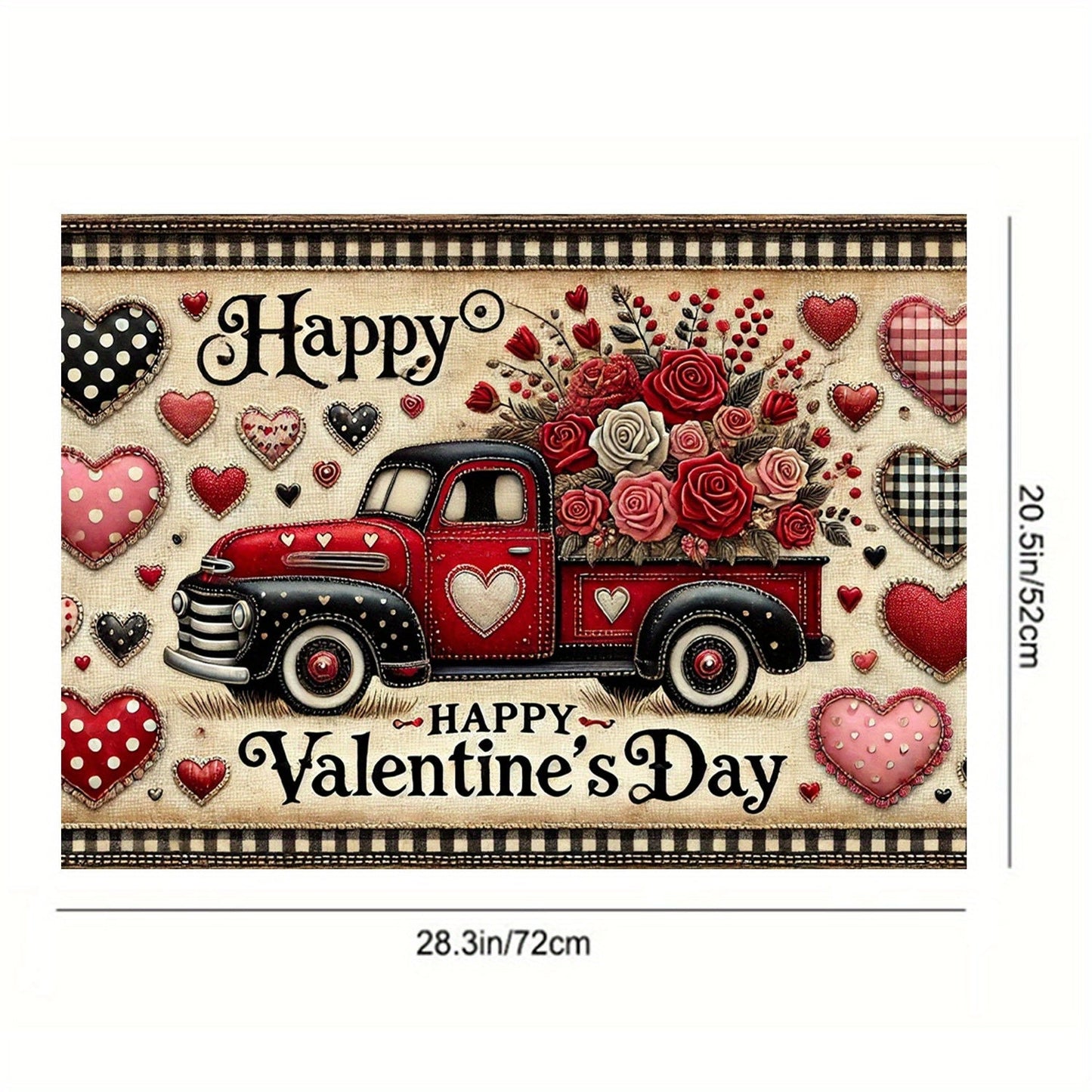 Upgrade your kitchen with a stylish Valentine's Day themed stove panel protector featuring a red truck and heart design. This durable polyester protector is heat and scratch resistant, easy to clean, and perfect for keeping your stove top looking great.