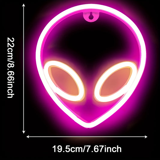 1pc Alien LED Neon Sign, 22.0x19.48cm - Dual USB/Battery powered, Easy to mount on wall, Blue & Pink UFO-inspired light for bedroom/game room decor - Aesthetic, Plug-free.