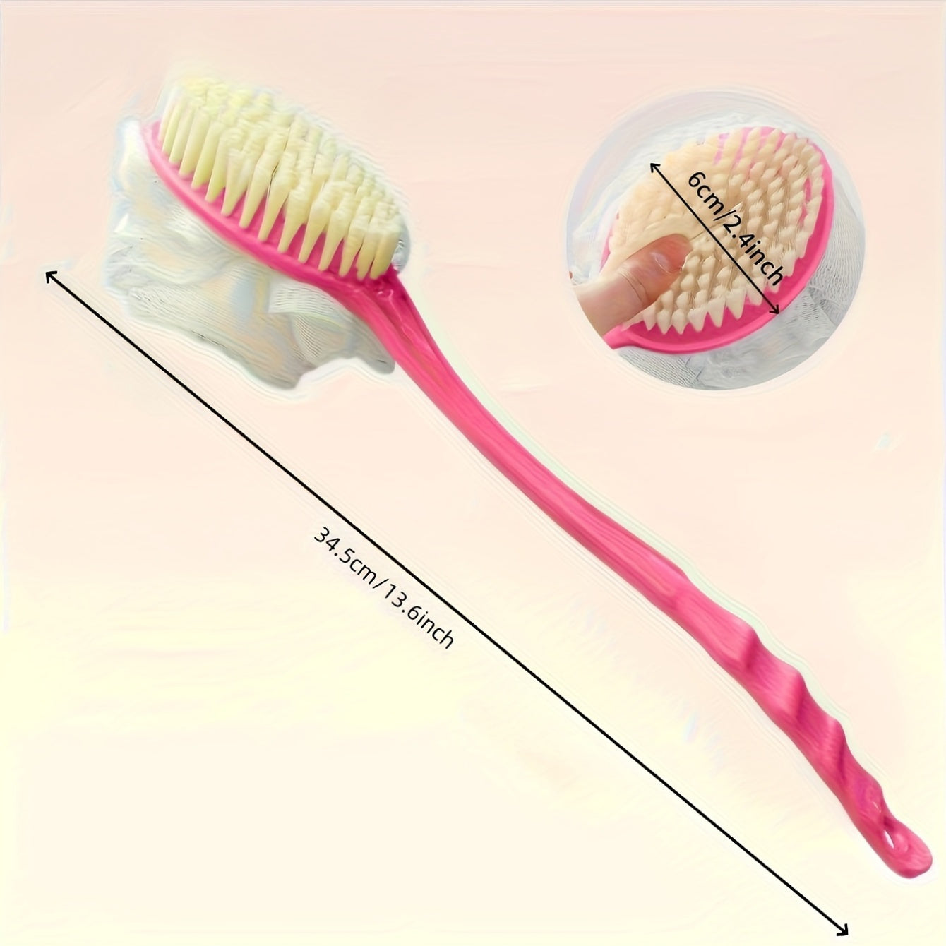 Gentle exfoliating body brush with soft loofah and bristles for men and women. Spa accessory for body and face care.