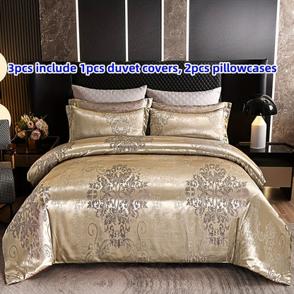 3-piece satin jacquard bedding set includes duvet cover and 2 pillowcases. Soft and smooth, suitable for bedrooms and guest rooms. Machine washable. Does not include duvet core.