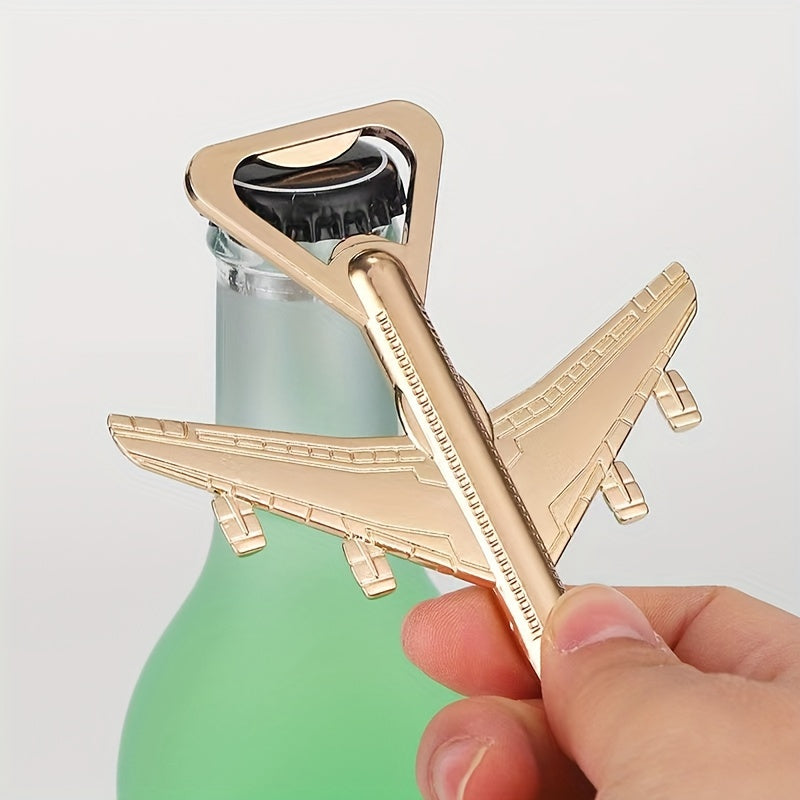 1 or 2 Golden Metal Airplane Bottle Openers - Ideal gift for beer lovers, travel and parties, made of stainless steel, no power needed.