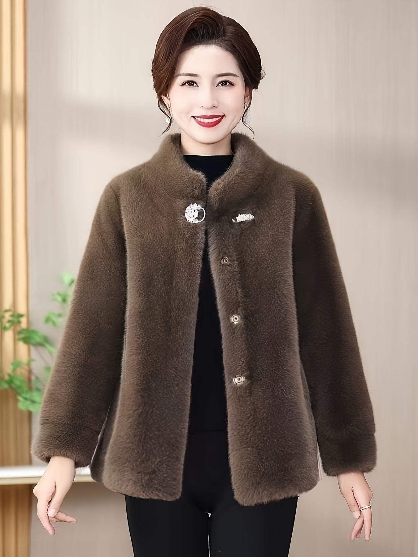 Faux fur winter coat for women.