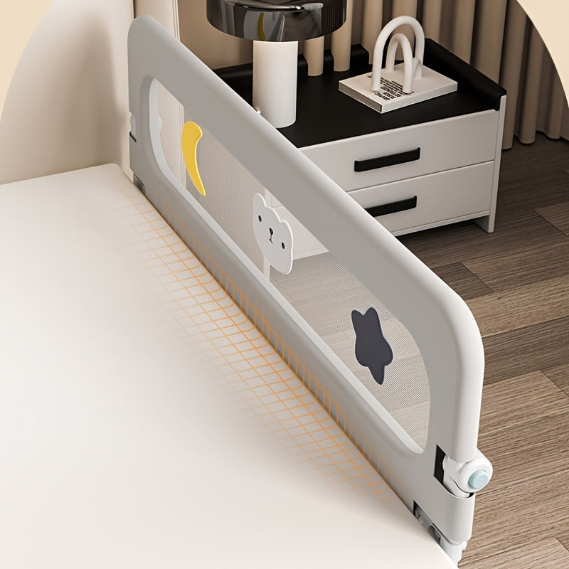 Gray Polyester Foldable Bed Guardrail with Anti-Fall Bumper, Partial Cleaning Capability, Suitable for Double Queen Full Size Beds in 1.2m, 1.5m, 1.8m, and 2m lengths.