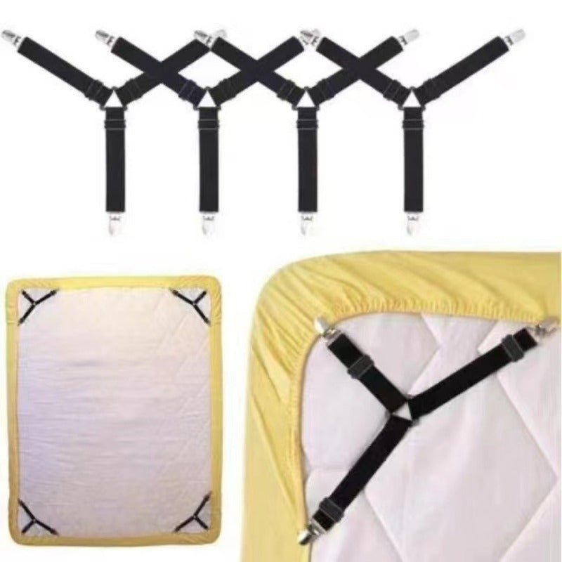 Adjustable Bed Sheet Holders Set of 2 - Metal Clips with Non-Slip Design for Secure Fitting, Perfect for Keeping Sofa Covers and Tablecloths in Place, Color: Black