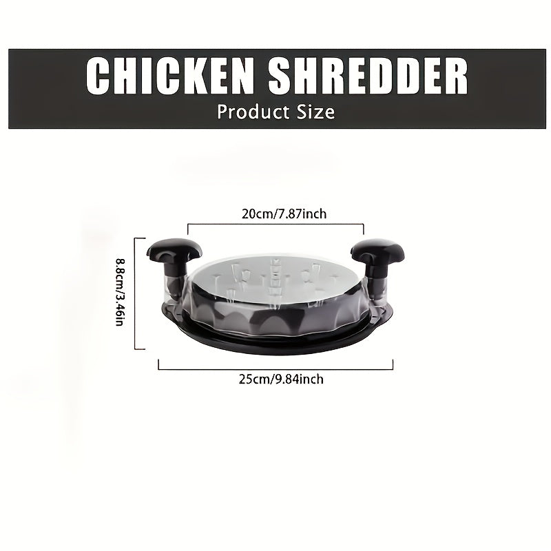 Top-tier Chicken Shredder Set includes 2 ergonomically designed tools for quick and easy meat shredding. Features a transparent lid, non-slip base, heat resistant material, and is safe for dishwasher use. Includes a convenient cleaning brush for use with