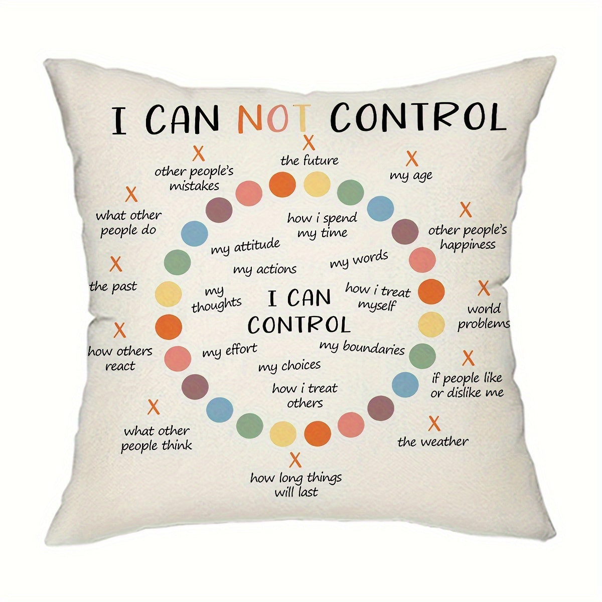 Emotional throw pillow cover, self-motivation gifts for friends, emotional regulation decor, sizes 29.97cm*50.04cm and 44.96cm*44.96cm, ideal for home decorations in living spaces, without pillow insert.