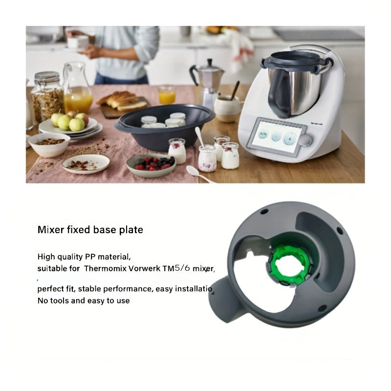 Replacement base plate for Thermomix TM5 and TM6 mixers made of high-quality PP material. Easy tool-free installation, perfect for food processing, cooking, and culinary applications.