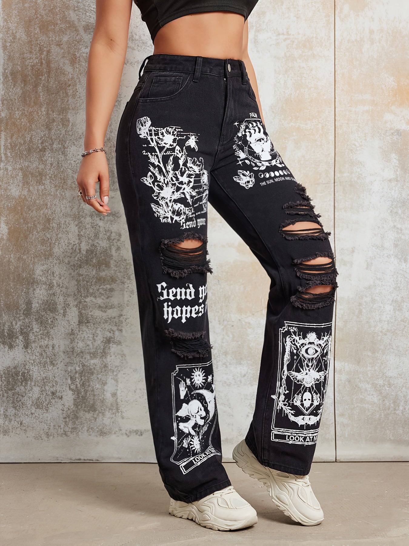 Y2K High Waist Pants with Cartoon Pattern Print