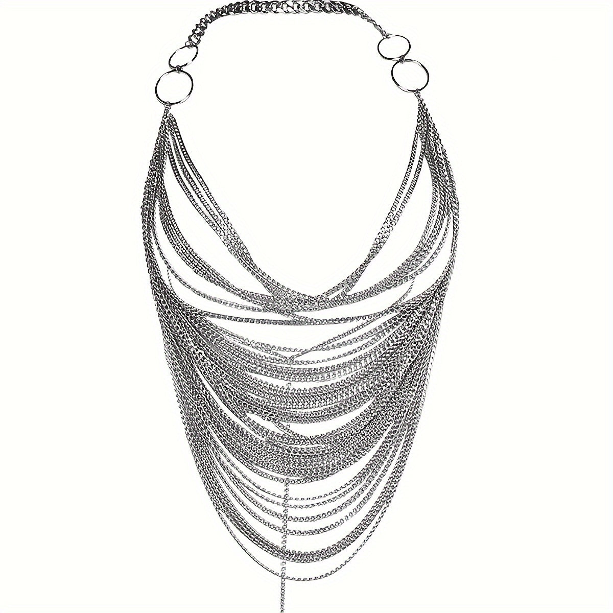 The Y2K Hanging Silvery Body Chain is perfect for music festivals and street rock fashion.