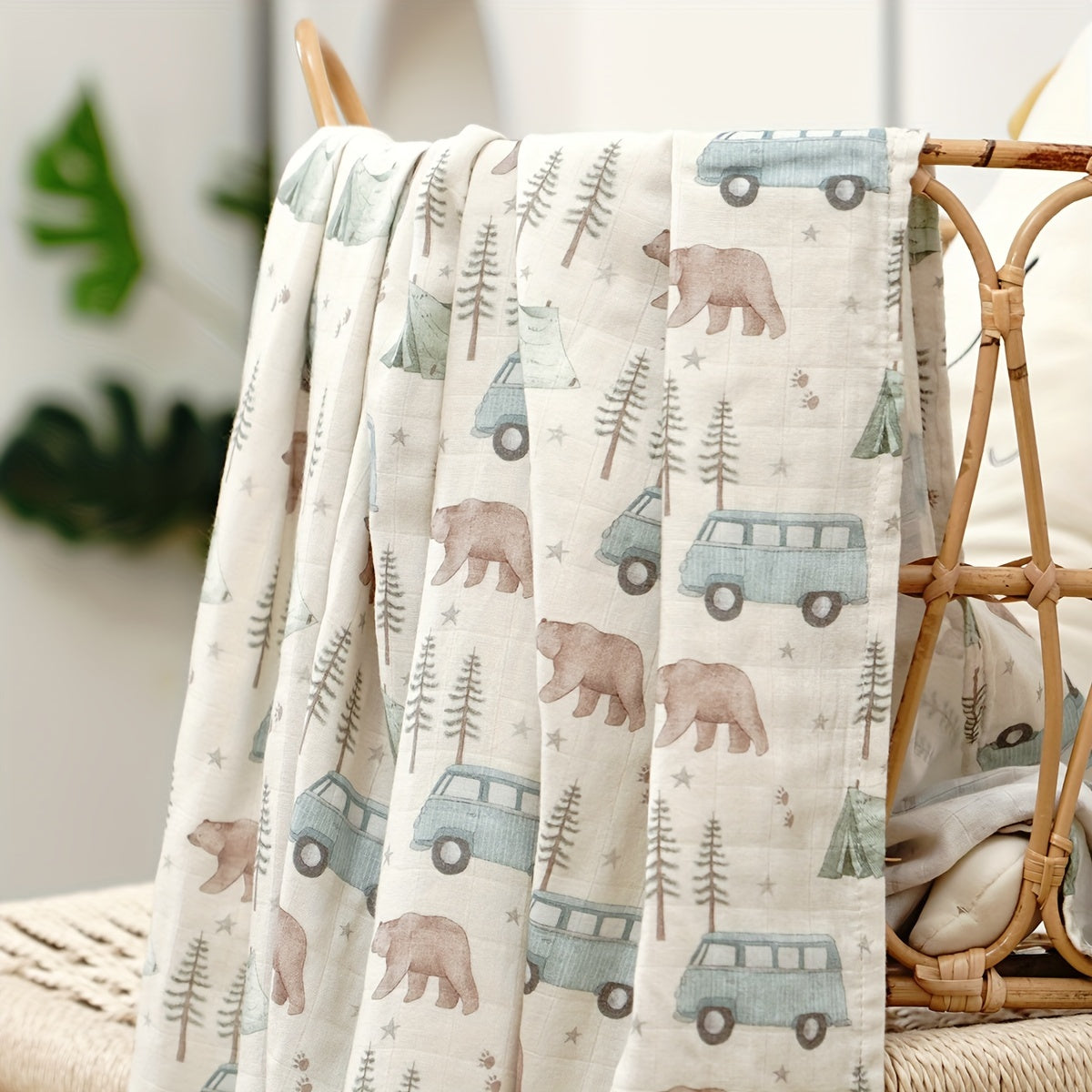 Bamboo Cotton 2-layer Blanket with Soft Muslin Swaddle Wrap, Digital Print, Size 119.38*109.22cm