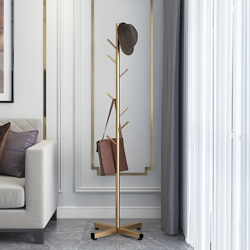 Freestanding Metal Coat Rack with Golden Finish - Branch-Style Hooks, Lightweight, No Assembly Required - Ideal for Entryway, Living Room, or Bedroom.