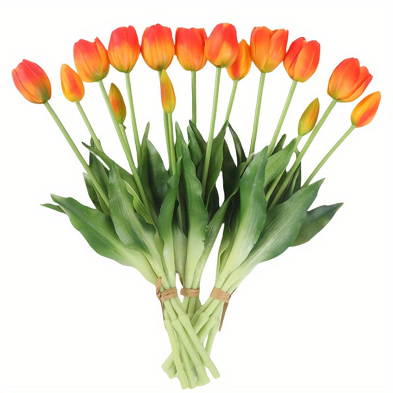 15pcs Real Touch Artificial Tulip Bouquet - Ideal for weddings, engagements, home, and garden decor. Vase not included.