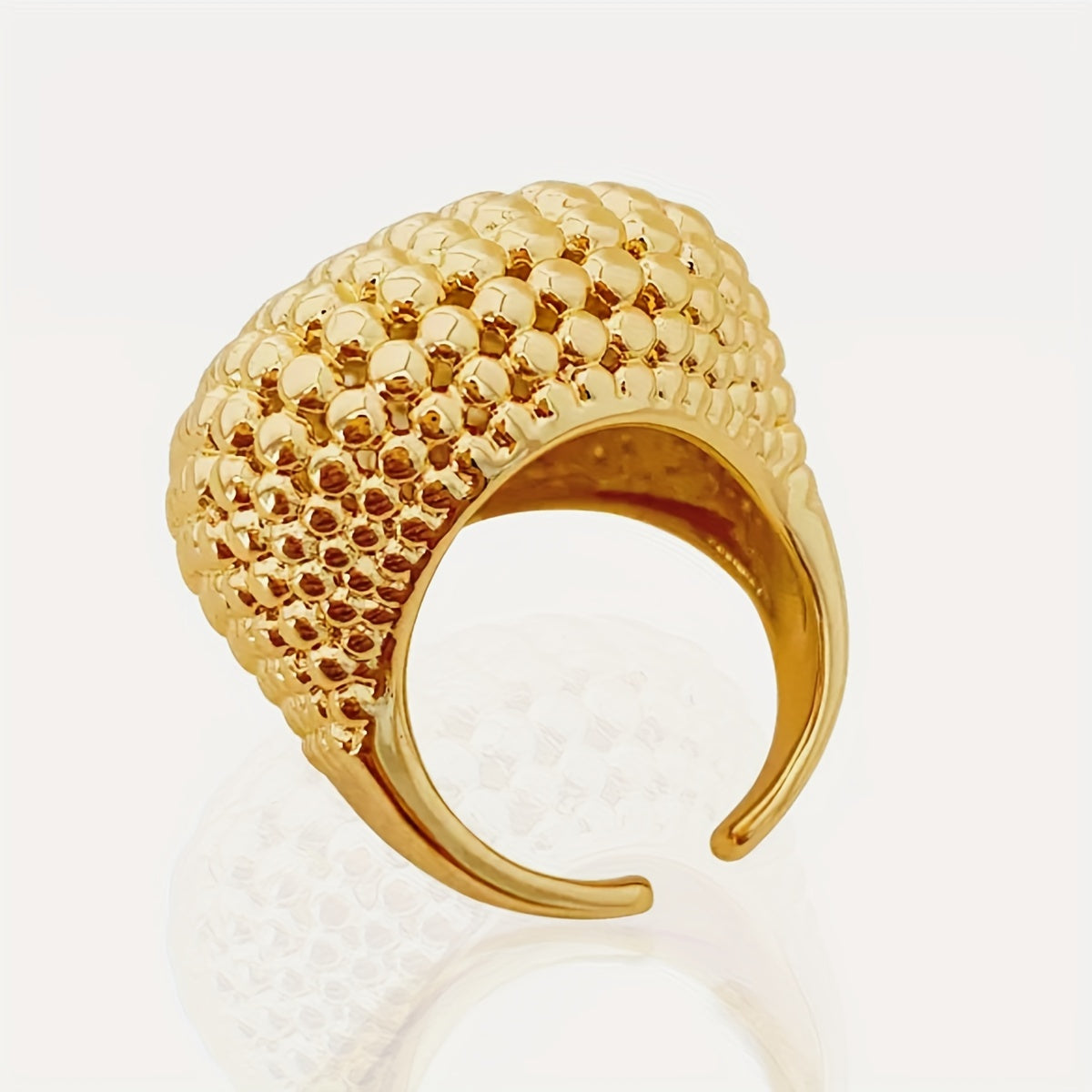 Stylish Retro Hollow Ball Bead Ring - Wide Band with Vintage Charm, Adjustable Open Design for Any Occasion, Bold and Unique Cold Style, Fashionable Finger Ring