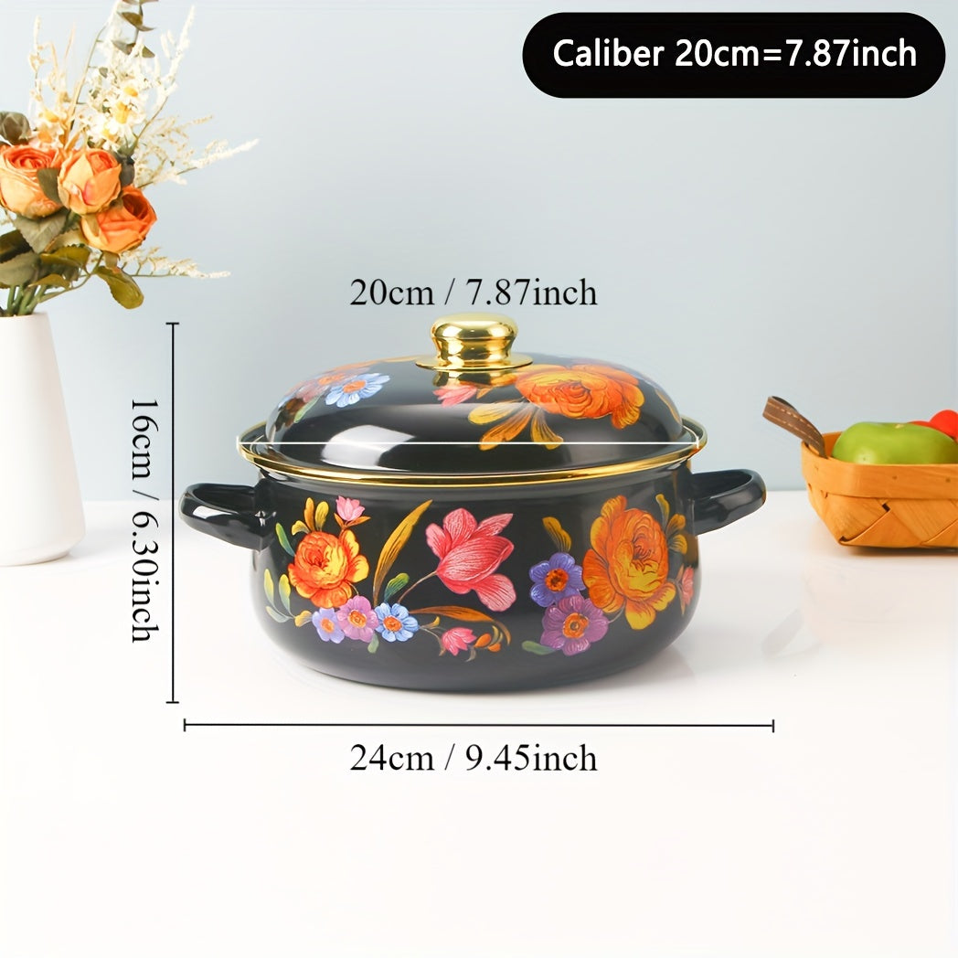 One-piece Enamel Thickened Double Ear Soup Pot, High-temperature Resistant Stew Pot suitable for Electric Stove, Gas Universal, and Kitchenware, Essential for Home Kitchens.