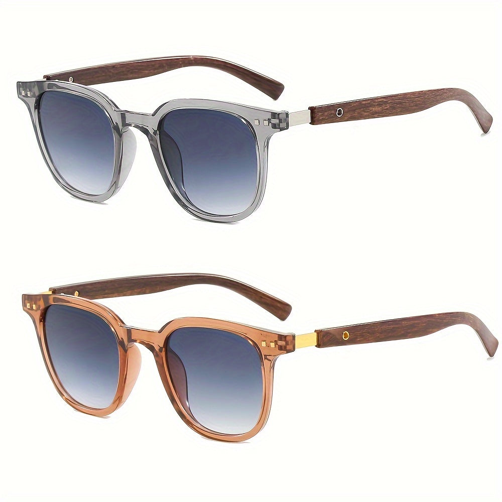 Fashionable men's fashion glasses with large frame, retro street style, anti-wood grain temple, suitable for beach parties and travel, offering sun protection and anti-glare effect for men