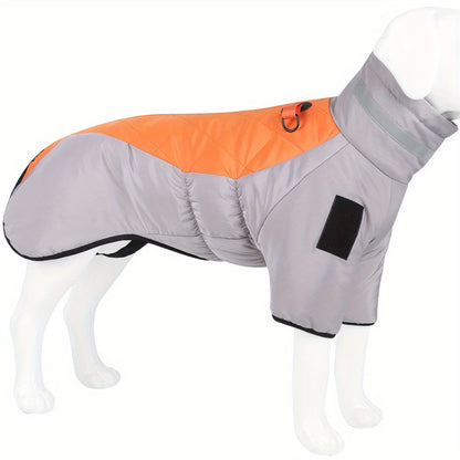 Waterproof winter dog jacket with warm, reflective material and D-ring for medium breeds.