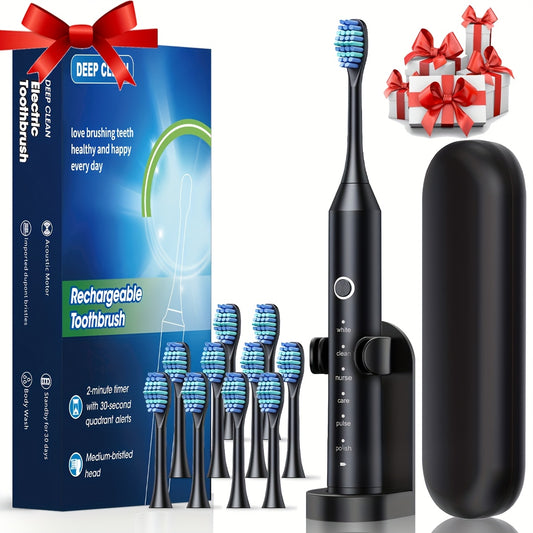 Rechargeable electric toothbrush for adults with 6 modes, USB charging, and soft bristles for deep cleaning dental care.