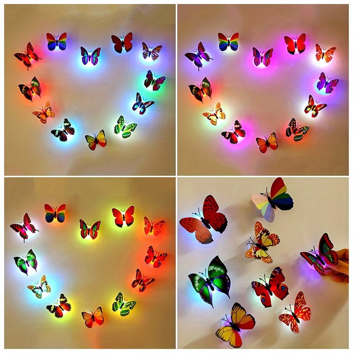 6/9pcs 3D Glowing Double-layered Wing Butterfly Home Decoration, With Adhesive Back. Ideal for Birthdays, Weddings, and Festivals. Random Style Delivery.