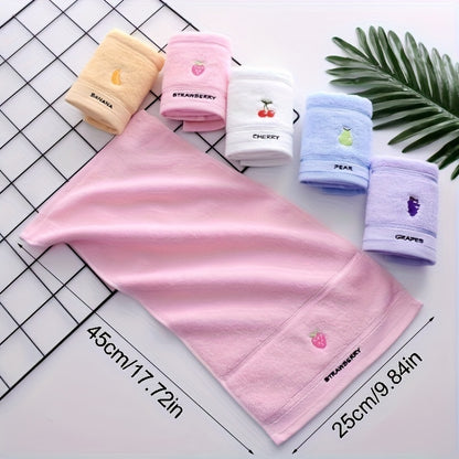 4-Pack of fruit embroidered hand towels, made of super soft knit fabric, 400gsm, hand wash only, perfect for daily use.