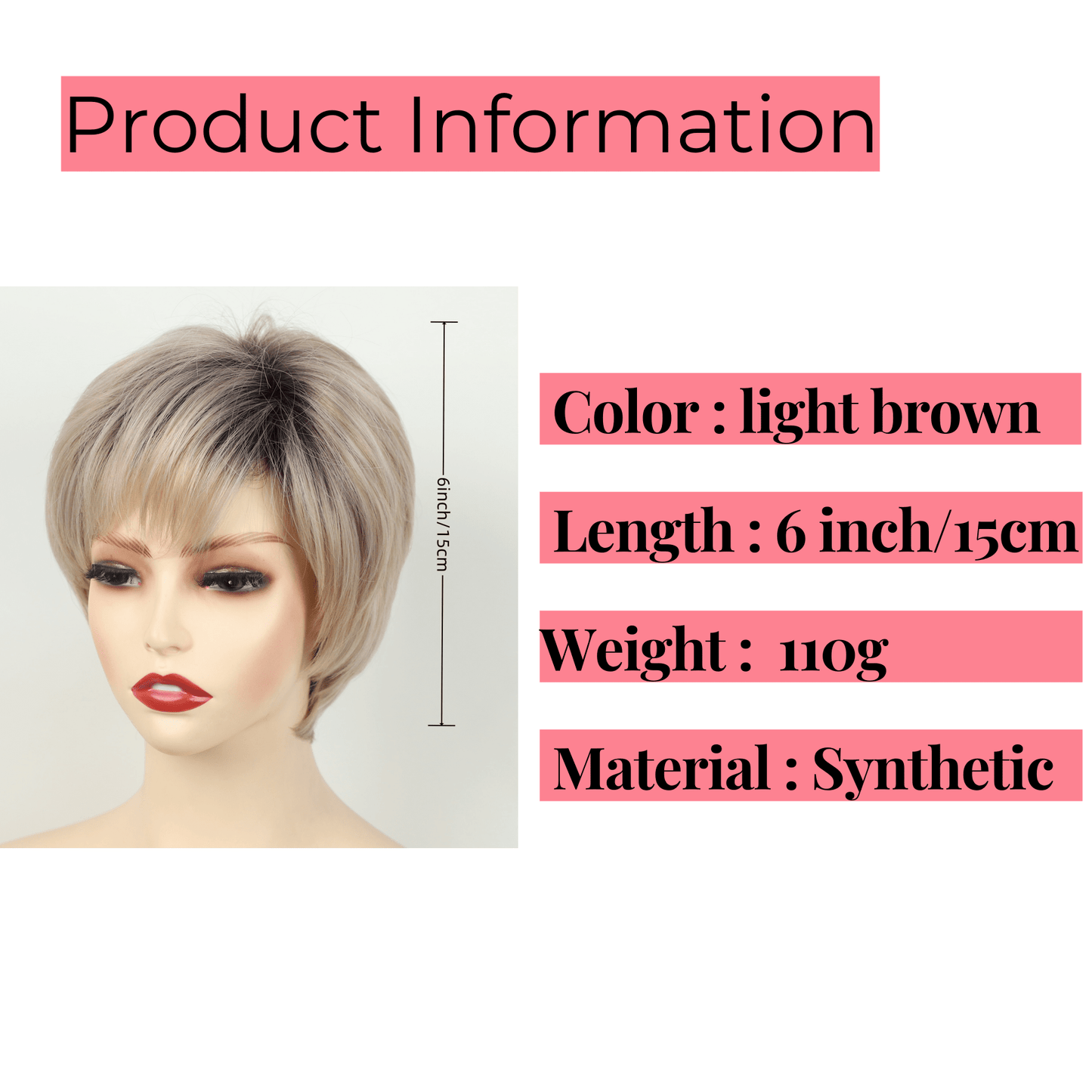 Stylish short pixie cut wig for women with loose wave style, side bangs, and rose net cap. Made of high temperature fiber, suitable for daily and party use.