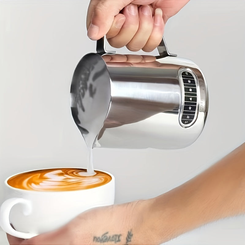 Stainless Steel Milk Frothing Pitcher with Temperature Display and Precision Pour Spout, Perfect for Latte Art and Espresso Making - 1 Piece, 3.6''x4.3''/9.2cm*11cm, Barista Essential.