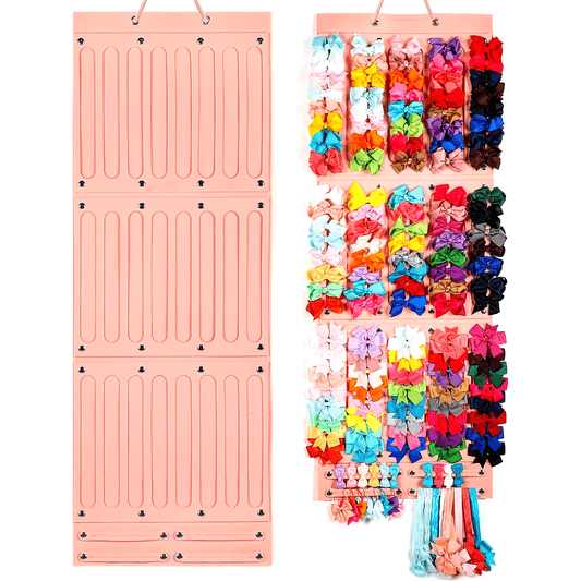 This hair accessories organizer is perfect for girls who love to keep their hair accessories in one place. It features 27 slots for storing hair bows, clips, and headbands, making it easy to find the perfect accessory for any outfit. Made from fabric and