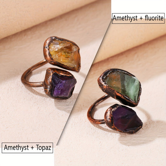 Choose from two styles of vintage wrap ring featuring inlaid natural crystal to match any daily outfit. The perfect gift for family, these rings are designed to absorb the energy from mother nature, each with a unique shape.