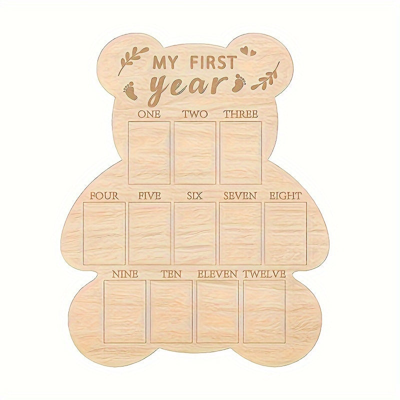 Gorgeous Teddy Bear Wooden First Year Milestone Photo Frame - Sleek Finish, Vertical Style, Great for Room Decor & Monthly Calendar, Perfect First Birthday Present