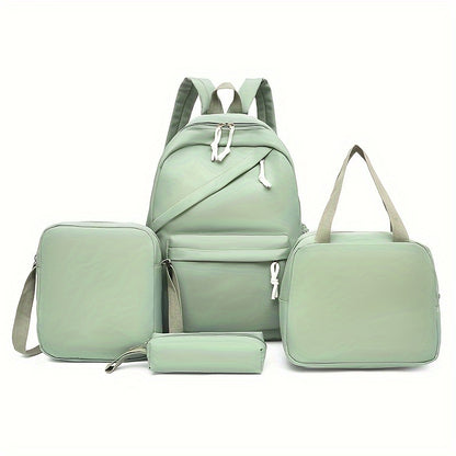 Set of 4 backpacks, cross body bag, handbag, and pen bag in classic solid colors. Suitable for both women and men for casual travel with large capacity. Ideal for schoolgirls and students