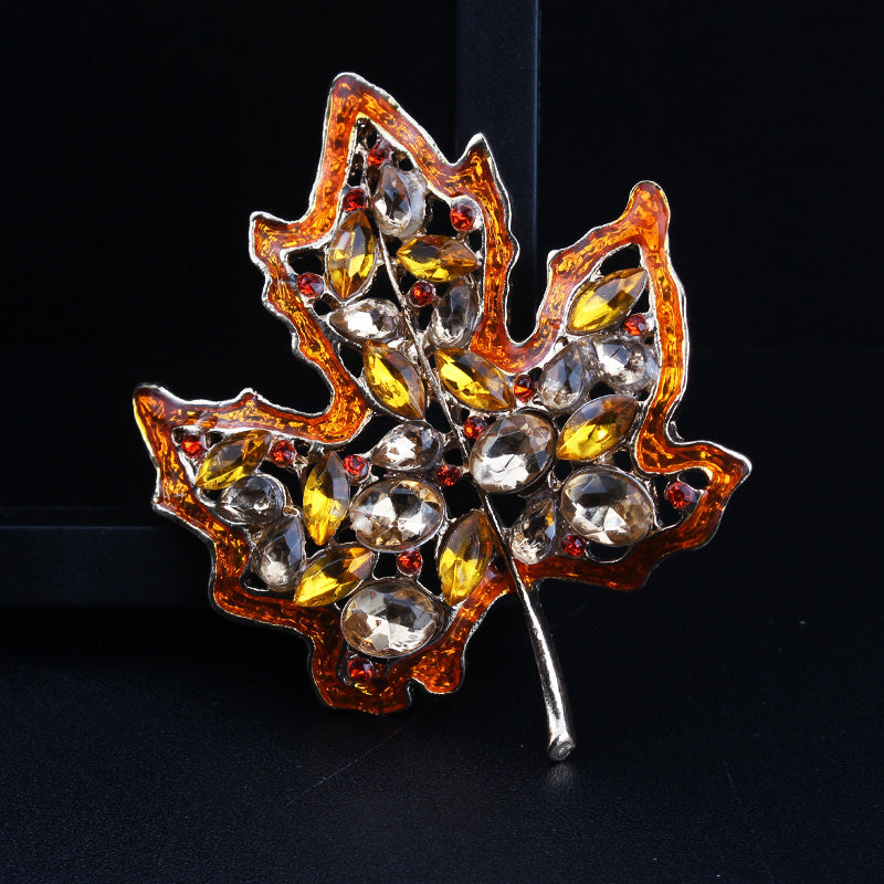 Vintage Maple Leaf Brooch Pin with Rhinestone Encrusted Irregular Shape - Unique and Creative Women's Accessory