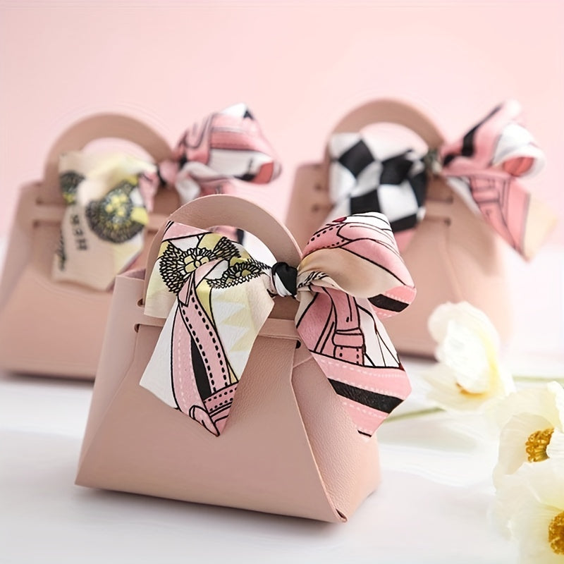 5 European-style faux leather wedding candy boxes, ideal for party favors and packaging.