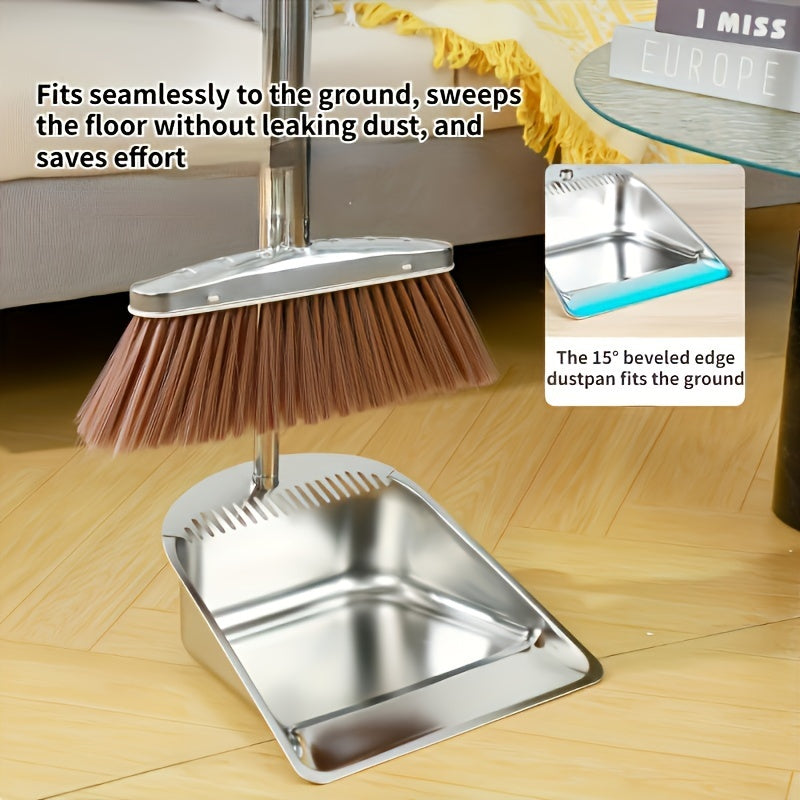 Premium Hand Brooms and Dustpan Set with Teeth - 2 Piece Set, Durable 92.48cm Sweep Combo for Household Cleaning. Ideal for living room, bedroom, bathroom, kitchen, patio. Compatible with hard floors. Includes cleaning supplies and tools.