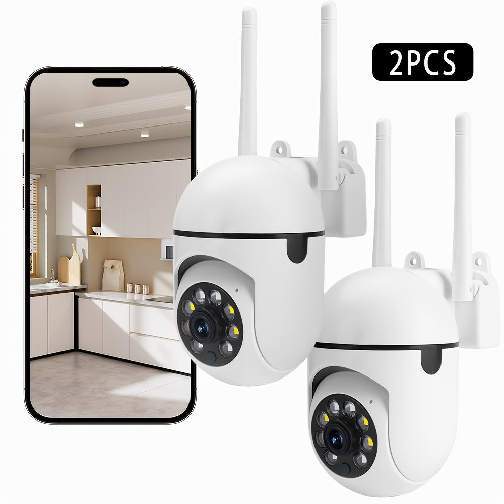 Two 1080P HD Wireless Security Cameras with Full-Color Night Vision, 2-Way Audio, Pan/Tilt/Zoom, Wi-Fi, Motion Tracking - Ideal for Youngsters, Elderly, Pets, Home Security