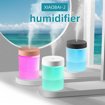 Compact 200ml Soundwave technology humidifier with USB power, featuring fine mist, atmosphere light, and a handy carry handle - perfect for all room types.