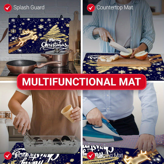 Cover your electric stove top with this festive Christmas stove top cover. Measuring 72.39x52.07cm, this heat-resistant cover is non-stick, foldable, and easy to clean. It is dishwasher safe and also acts as an anti-scratch mat for electric and induction