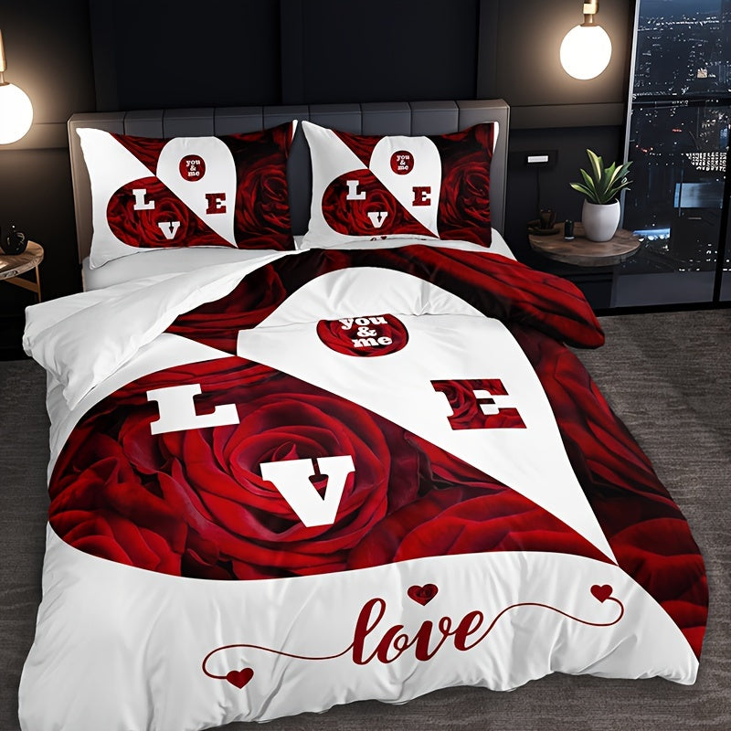 3-Piece Bedding Set featuring a Floral Pattern with Alphabet Design, Includes 1 Duvet Cover and 2 Pillowcases, Made with Breathable and Soft Material