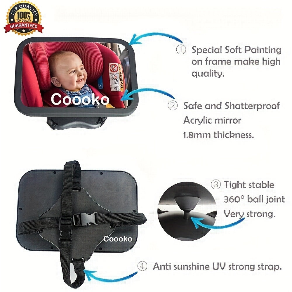 Child Safety Mirror for Car Seats - Rotates 360°, Fits All Cars, Rectangle Design, Wide-Angle View, Ideal for Kids 3-6 Years Old, Made of Durable ABS Material