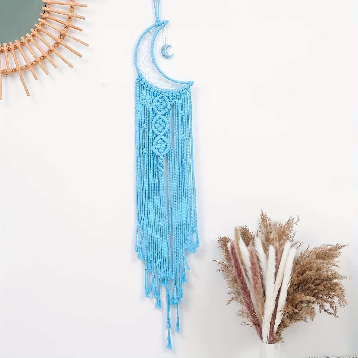 Handcrafted Moon Dream Catcher - Woven Tapestry Wall Hanging for Bedroom, Living Room, and Nursery Decor - 1 Piece