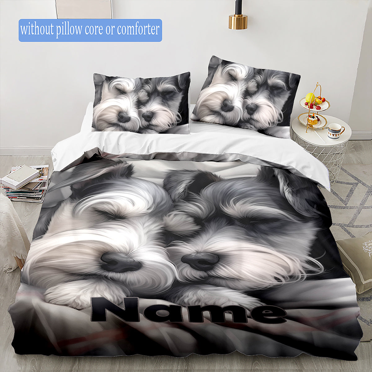 This three-piece set features two adorable Schnauzer themed quilt covers in a retro style. The bedding set is machine washable and has a zipper opening, making it suitable for all seasons. The high-definition set includes 1 large quilt cover and 2